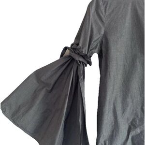 Cupio Women’s Gray Tied Bell Sleeve Cotton Blouse Zip Back